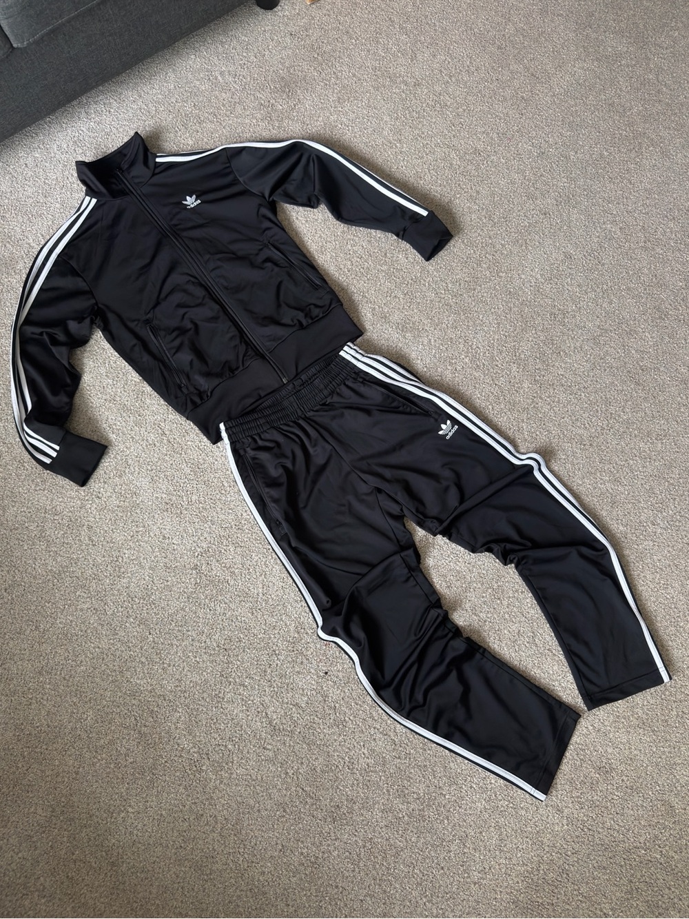 adidas Black Track Jacket & Jogger Set with White 3-Stripes
